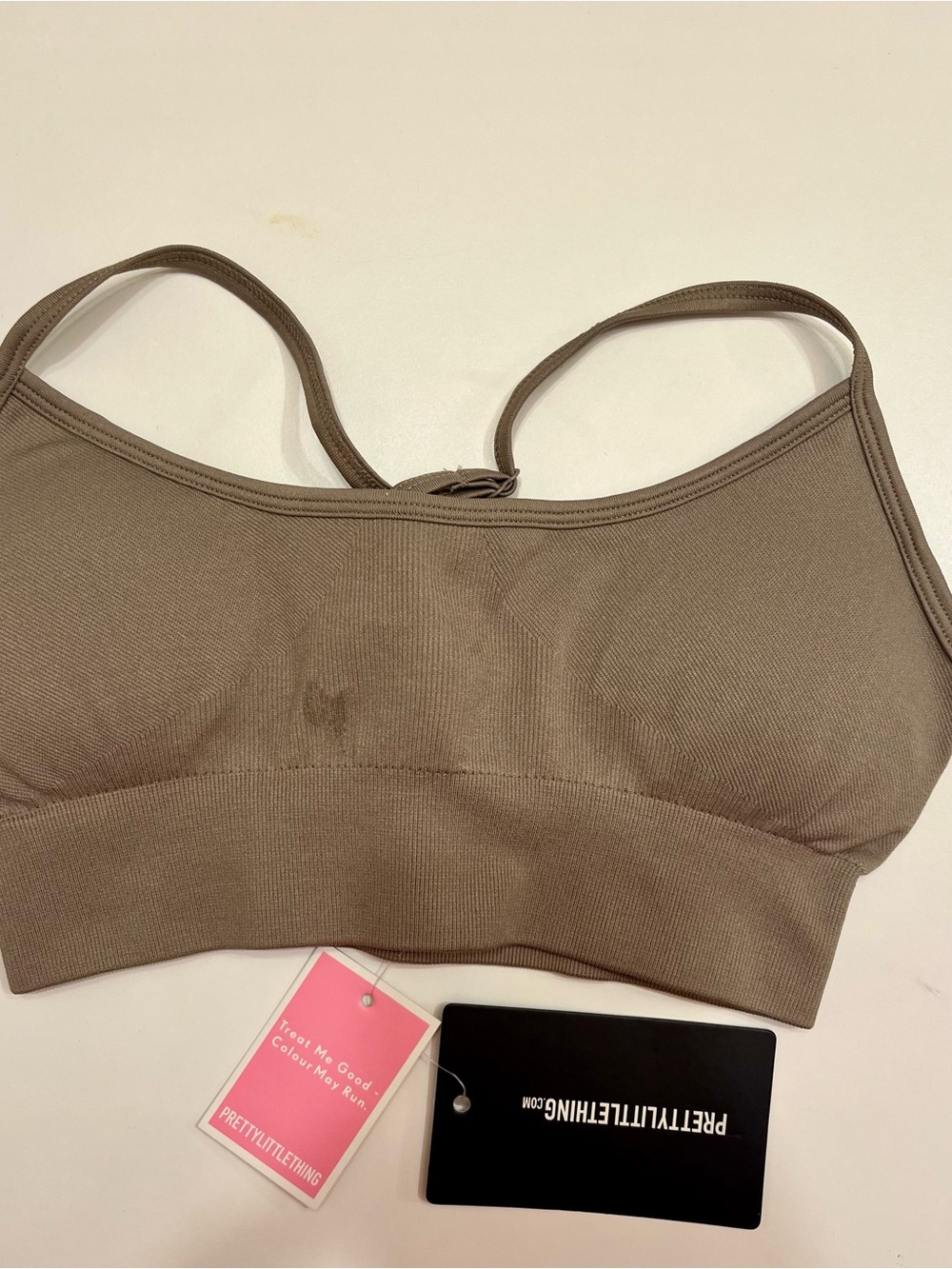 PrettyLittleThing Taupe & Pink Seamless Sports Bralettes - Picture 3 of 7